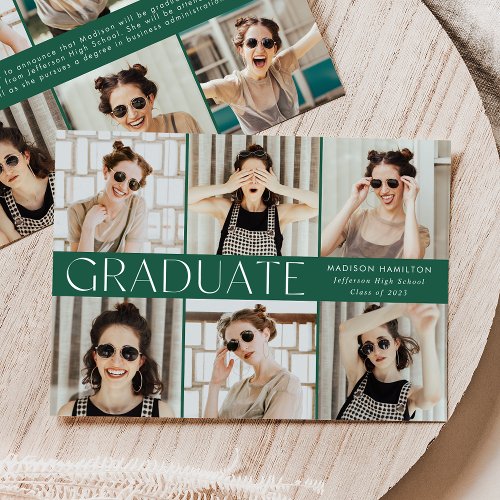 Modern Classic Green 12 Photo Graduation Announcement