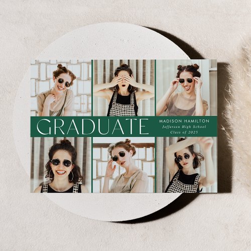 Modern Classic Green 6 Photo Graduation Announcement