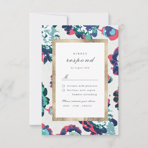 Modern classic green abstract floral wedding RSVP