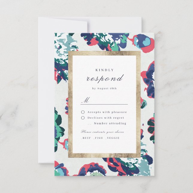 Modern classic green abstract floral wedding RSVP Card (Front)
