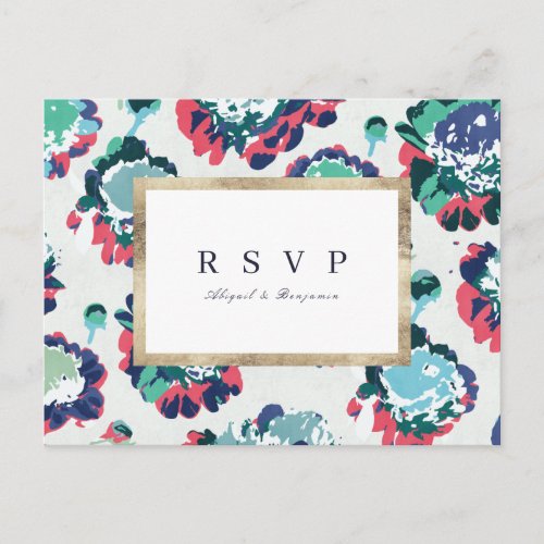 Modern classic green abstract floral wedding RSVP Invitation Postcard