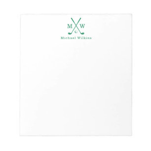 Modern Classic Green Crossed Clubs Golf Monogram N Notepad