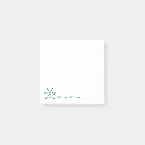 Modern Classic Green Crossed Golf Club Monogram Post_it Notes