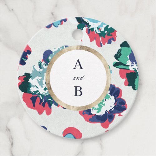Modern classic green gold abstract floral monogram favor tags