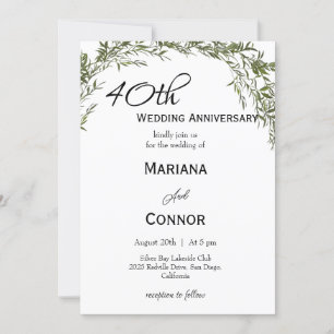 Modern Classic Greenery Wedding Anniversary  Invitation
