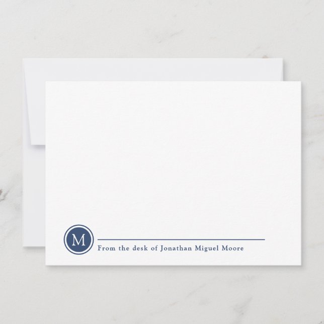 Modern Classic Indigo Monogram Line Circle  Note Card (Front)