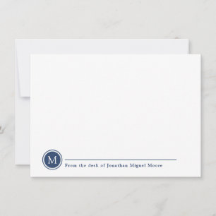 Modern Classic Indigo Monogram Line Circle Note Card