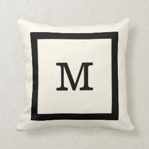 Modern Classic Ivory and Black Square and Monogram Throw Pillow
