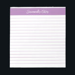Modern Classic Lavender Script Personalized Notepad<br><div class="desc">Modern Classic Elegant Lavender Script Personalized Notepad These customizable notepads are simple for every day use or sending a formal note to someone from your home office or desk. You can also choose a variety of colors from our shop for your home office needs. Personalize these notepads with your name...</div>