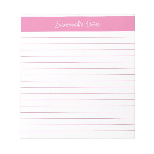 Modern Classic Light Pink Script Personalized Notepad (Front)