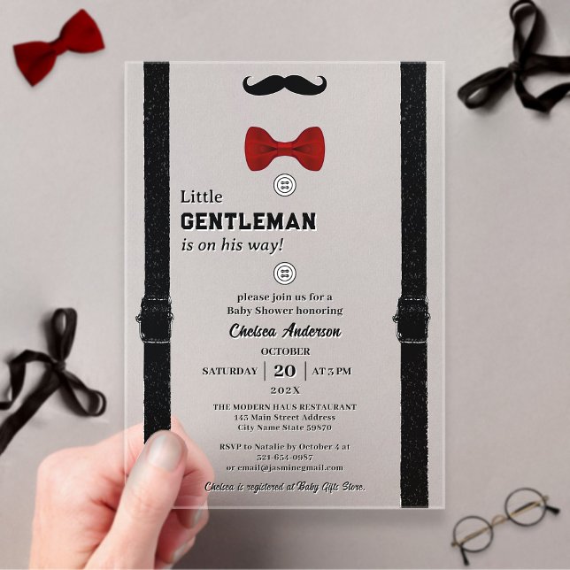 Modern Classic Little Gentleman Cute Baby Shower  Acrylic Invitations (Creator Uploaded)
