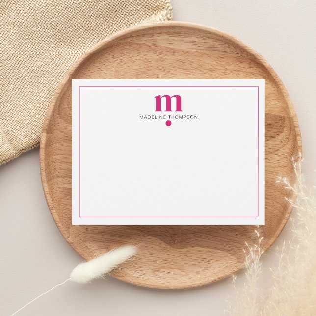 Modern Classic Magenta Dotted Monogram Typography Note Card (Creator Uploaded)