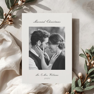 Modern Classic Married Christmas Newlywed Holiday Card
