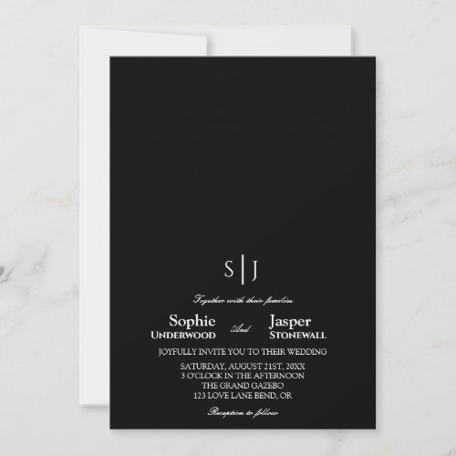 Modern Classic Minimalist Black Monogram Wedding Invitation