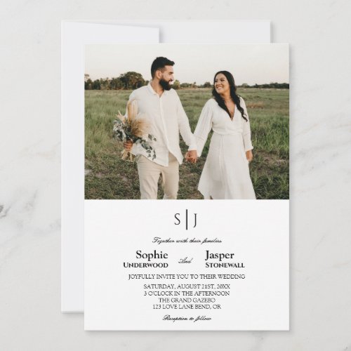 Modern Classic Minimalist Monogram Photo Wedding Invitation