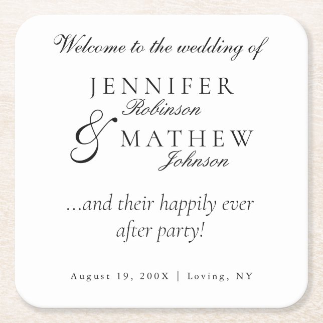 Modern Classic Minimalist Wedding Square Paper Coaster (Front)