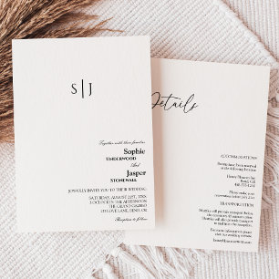 Modern Classic Monogram Details All In One Wedding Invitation