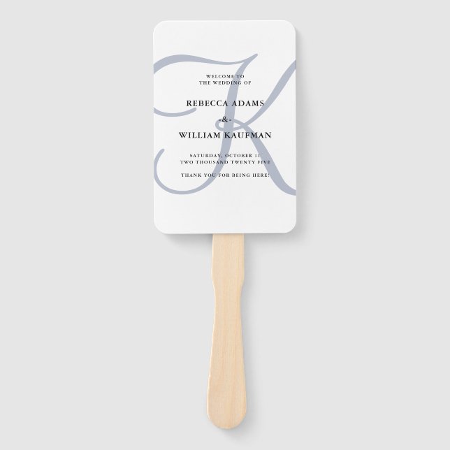 Modern Classic Monogram Dusty Blue | Wedding Hand Fan (Front)
