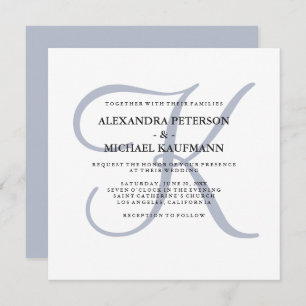 Modern Classic Monogram Dusty Blue Wedding Invitation