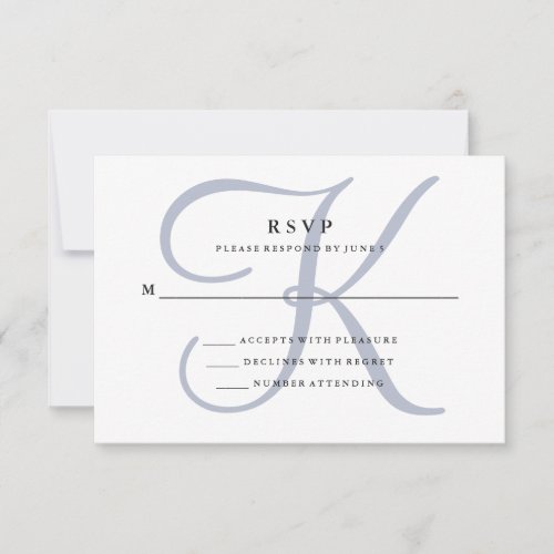 Modern Classic Monogram  Dusty Blue Wedding RSVP Card