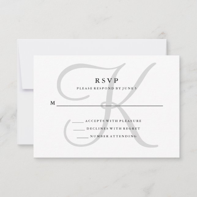 Modern Classic Monogram in Gray RSVP Card (Front)
