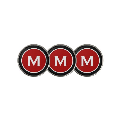 Modern Classic Monogram Red Black Golf Ball Marker