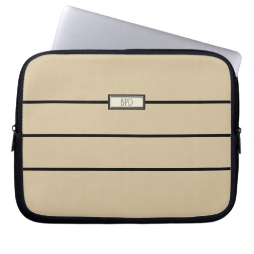 Modern Classic Monogrammed Initials Stylish Tan Laptop Sleeve