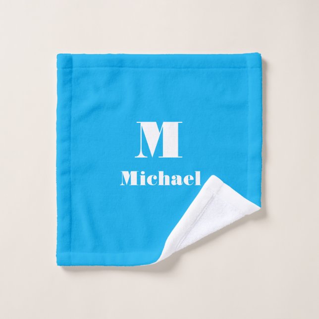Modern Classic Name Initial Letter Solid Blue Wash Cloth (Wash Cloth)