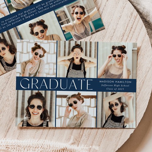 Modern Classic Navy 12 Photo Graduation Announcement