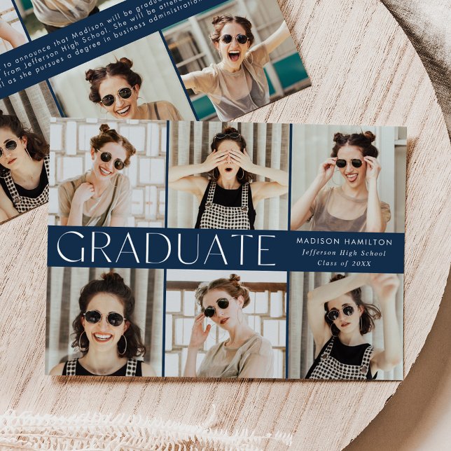 Modern Classic Navy 12 Photo Graduation Announcement (Creator Uploaded)