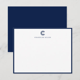 Modern Classic Navy Blue Border Custom Stationery Note Card