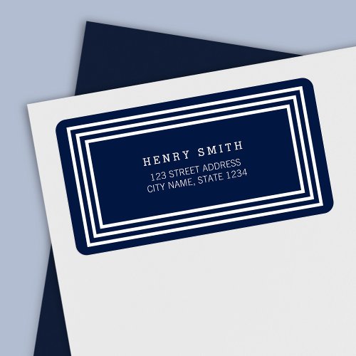 Modern Classic Navy Blue White Borders Address Label