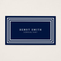 Modern Classic Navy Blue with White Borders Business Card