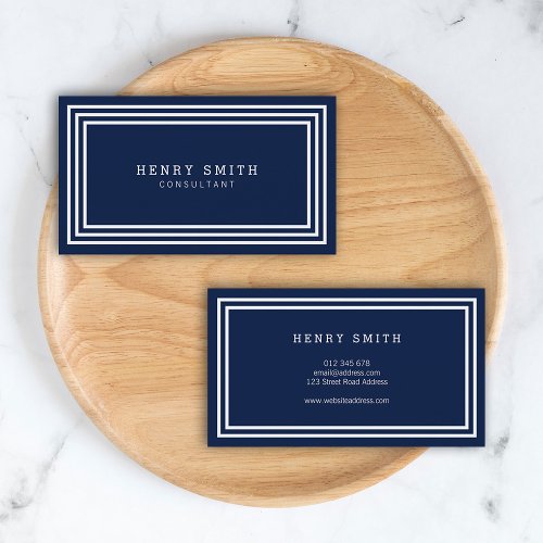 Modern Classic Navy Blue with White Borders Business Card