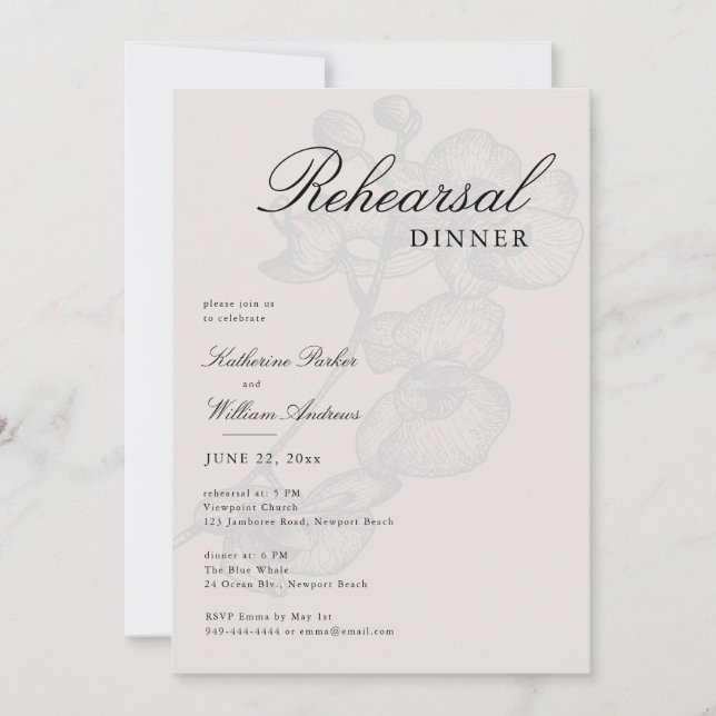 Modern Classic Orchid Sketch Chic Rehearsal Dinner Invitation (Front)