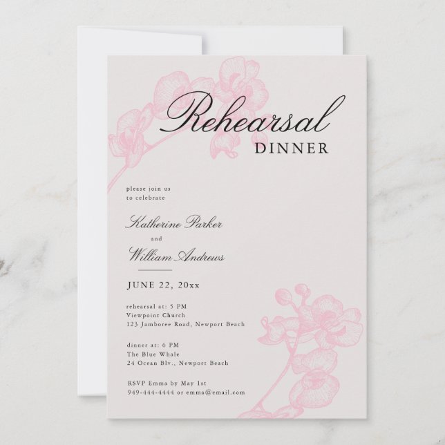 Modern Classic Orchid Wreath 3 Rehearsal Dinner Invitation (Front)