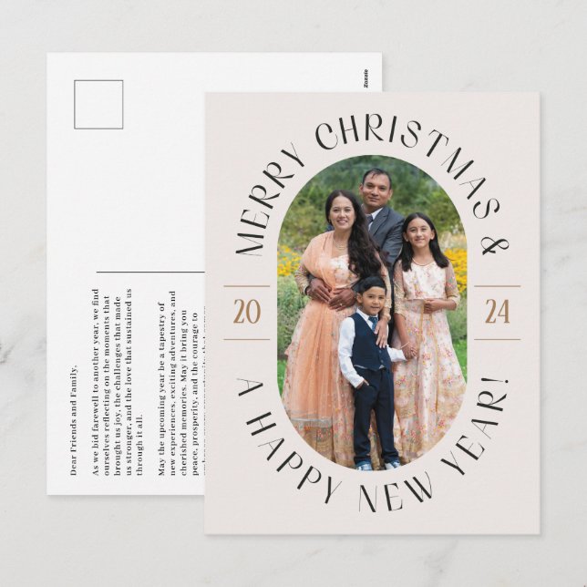 Modern Classic Oval Photo Christmas Postcard (Front/Back)