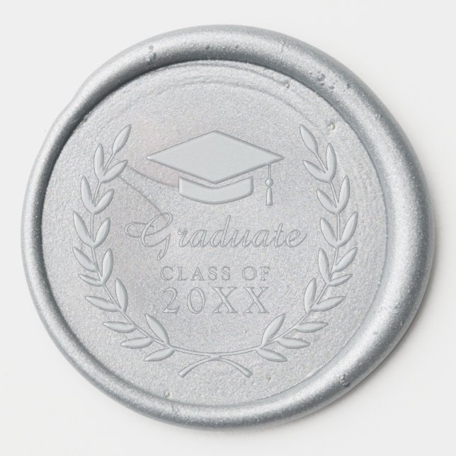 Modern Classic Personalized Grad Cap Laurel Wreath Wax Seal Sticker (Front)