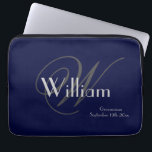 Modern Classic Personalized Name   Monogram Navy  Laptop Sleeve<br><div class="desc">Thank You Groomsman, Gift for Groomsmen, Modern Classic Personalized Name Monogram Navy laptop sleeve. Click personalize this template to customize it with your Groomsmans monogram last name initial, and the wedding date quickly and easily. Modern Classic Personalized Name Monogram Navy laptop sleevee, is part of the Groomsman Gifts Collection in...</div>