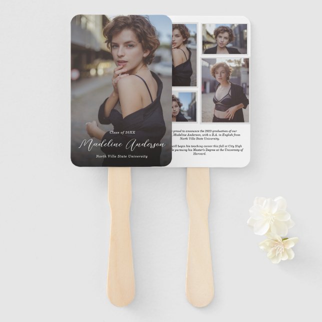 Modern Classic Photo Collage Graduation Hand Fan (Front and Back)