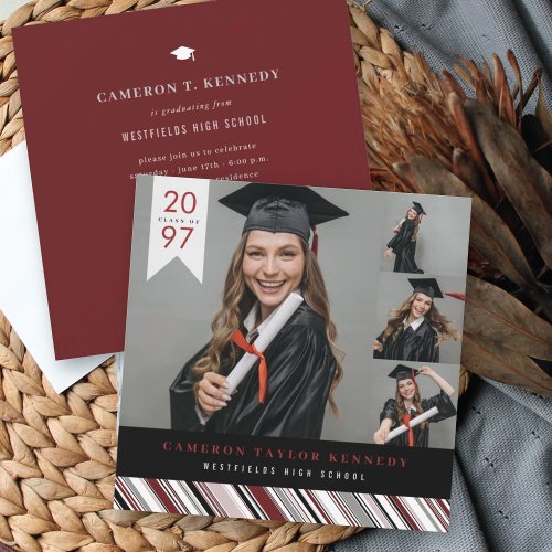 Modern Classic Pin Stripes Photo Graduation Party Invitation