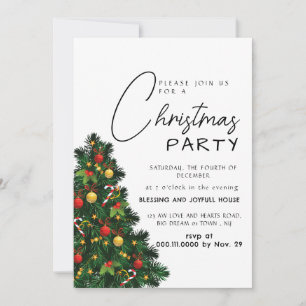 Modern Classic Pine Tree & Ornaments Holiday Invitation