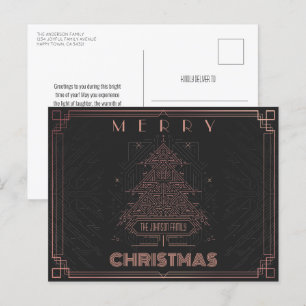 Modern Classic Pink Black Geometric Christmas Tree Holiday Postcard