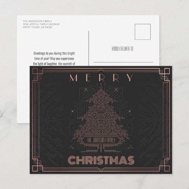 Modern Classic Pink Black Geometric Christmas Tree Holiday Postcard (Front/Back)