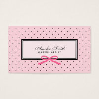 Modern Classic Pink Black Polka Dot Pink Ribbon Business Card