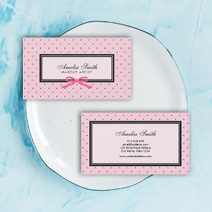 Modern Classic Pink Black Polka Dot Pink Ribbon Business Card