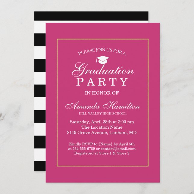 Modern Classic pink gold Frame Graduation Invitation (Front/Back)