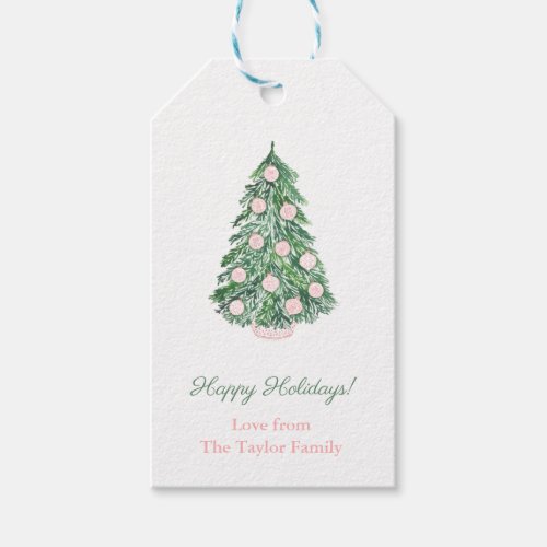 Modern Classic Pink Green Merry Christmas Holidays Gift Tags