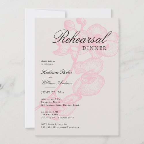 Modern Classic Pink Orchid Sketch Rehearsal Dinner Invitation