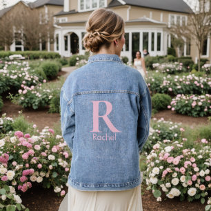 Modern Classic Pink Personalized Monogram Name  Denim Jacket